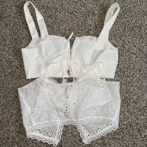 White Lace and Satin Crop Tops